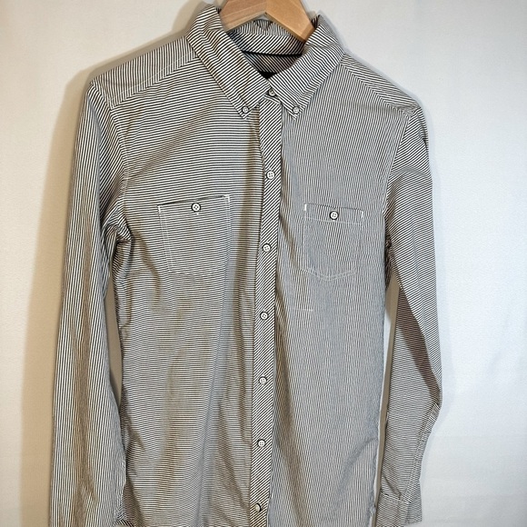 Vans Button Down Shirt Size L Long Sleeve Western Cowgirl Striped Black White - Picture 1 of 9